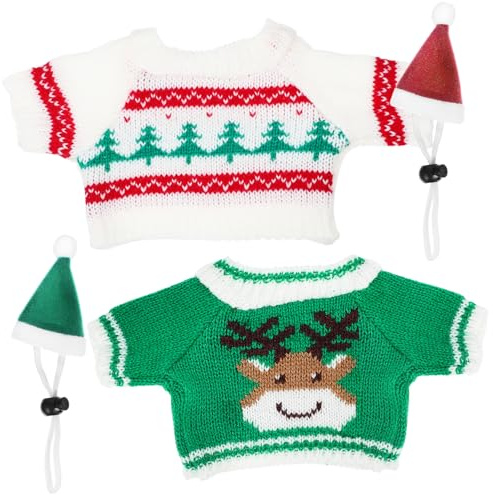 BAZEITFLOW Weihnachtliches Meerschweinchen Kostüm mit Mütze und Pullover Strapazierfähige Waschbare Haustierkleidung für Kleine Kaninchen Hamster Frettchen Bunte Xmas Outfits für Kleintiere