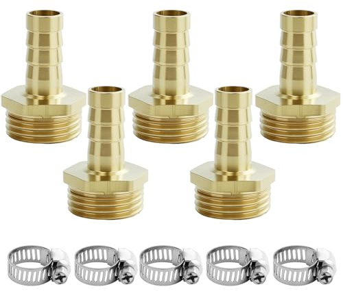 1/2 Inch Brass Hose Connector,6 Stk.10 mm Schlauchanschluss Barb,Thread Pipe Adapter,Schlauchtülle Schlauchverbinder Mit 6 Hose Clamp for Air Hose, Gas Hose, Water Hose, Fuel Line