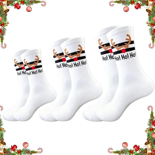 Snyvpra Weihnachtssocken 3 Paar Familien Set, Lustige Stricksocken mit Rentier & HoHoHo Motiv, kuschelsocken weihnachten für Damen Herren Kinder, Warm Bequem für weihnachtsgeschenke