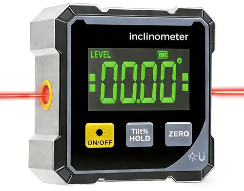 InclinomèTre NuméRique Rapporteur 4 X 90°,D'Angle Numerique Rechargeable avec Fonction Laser,4 Faces Magnétiques Niveau Electronique avec Base MagnéTique LCD RéTroéClairage,pour Menuiserie BâTiment