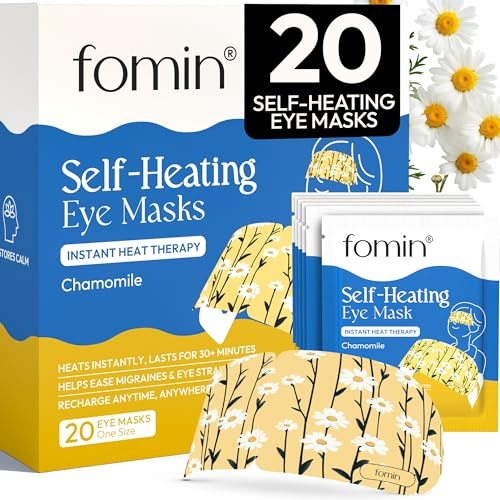Fomin Self Heating Eye Mask - 20 Pack - Chamomile - Heated Eye Mask Warm Compress for Eyes, Disposable Self Heating Steam Mask, Gifts for Women