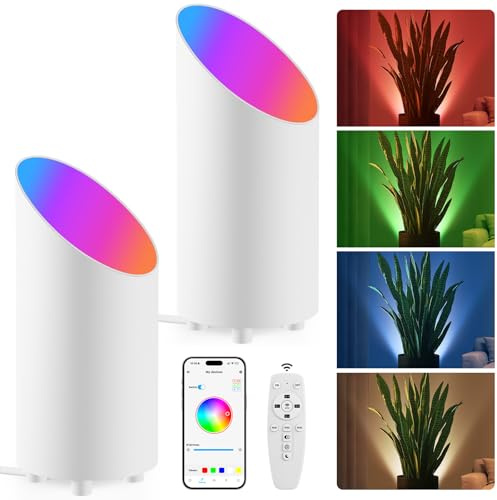 GeyouLux 5W RGBW LED Uplight Spot Dimmbar, 16 Millionen Farben Bodenstrahler Innen mit Fernbedienung, MusicSmartLamp App-Steuerung, Timer, Musikmodus für Wohnzimmer Schlafzimmer Gaming, Weiß 2 Pack