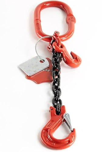 Alfa Logistik Catena di Sollevamento a 1 Braccio 10mm x 2,5m con Gancio a Forcella e Gancio Accorciatore - Catena di Ancoraggio ad Alta Resistenza - Catena di gru Robusta Classe 8