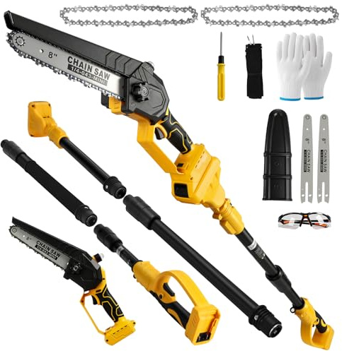 2-in-1 Cordless Pole Saw & Mini Chainsaw Compatible with Dewalt 20V Battery | 8-inch, Brushless, Electric Chainsaw with 6.5Ft Extension Pole, Auto Oiler, for Wood Cutting Trimming Branch (No Battery)