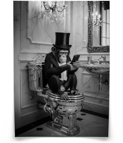 Muralo Poster Affe mit Zylinder, ohne Rahmen, UV-beständig - 50x70 cm | Bilder, glatte und seidige Oberfläche, fotografische Druckqualität - ideal für Badezimmer und WC
