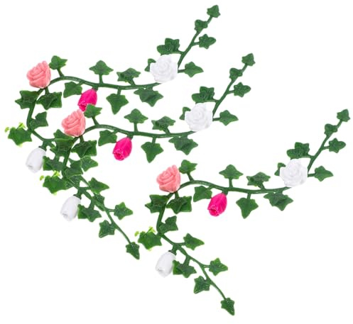 Homoyoyo Lot de 3 Mini Guirlandes de Vigne Fleurie Artificielle, Décor Miniature pour Maison de Poupée, Accessoires de Micro-Jardinage, Décoration de Fleur pour Table de Jeux, DIY