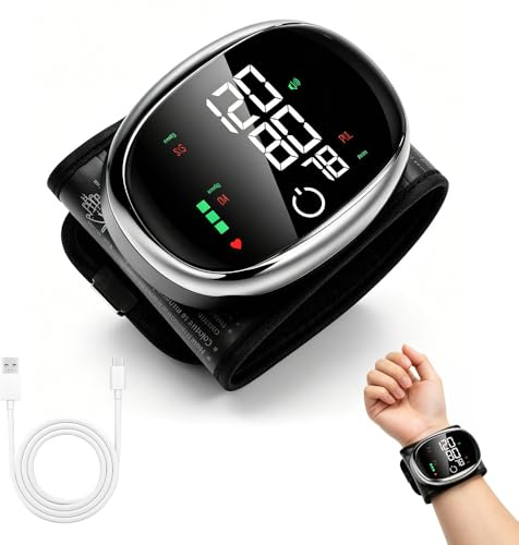 Automatic Wrist Blood Pressure Monitor, SGZIOO Blood Pressure Monitor, LED Touchscreen, Voice Guidance, Memory Function, Accurate Measurement, Adjustable Cuff for Adults, Seniors, Home, Travel Use