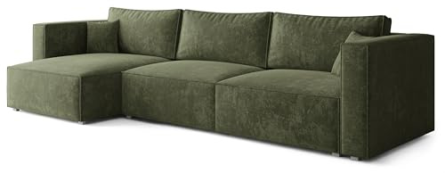 Masseno Ecksofa TOLMO LM mit Schlaffunktion L-Form, Glamour Sofa mit Bettkasten, Wohnzimmersofa, Couch, Soffa, Bettsofa, Couchgarnitur - Grün, LUMO 20