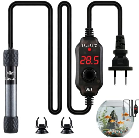 HIULLEN Mini Aquarium Heizung, 25W Aquarium Heizstab mit LED-Anzeige, Aquarien Regelheizer USB, Temperatur Einstellbare Aquarium Heizer mit Saugnäpfen für 30L Aquarien