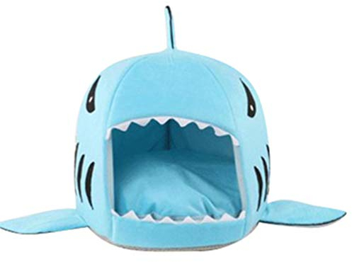 JEELINBORE Weiche Hai Schlafsack Haustierbett Gemütlich Hundehöhle Katzenhaus (Blau, XS: 30 * 28cm)