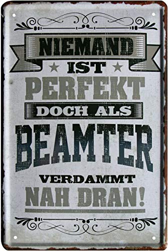 WOGEKA ART Retro Blechschild - Niemand ist perfekt, doch als Beamter - witziger Spruch als Geschenk-Idee zum Geburtstag Weihnachten Dekoration 20x30 cm Vintage-Design Metall 2144