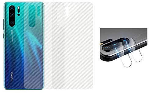 qichenlu 3X Rückseite Folie + 2X Kamera Schutzglas für P30 Pro, Carbon Look Matt Klebefolie Weich Back Film für Huawei P30 Pro,Klar 6D Linse Glas Kratzfest Kamera Hinten Schutz