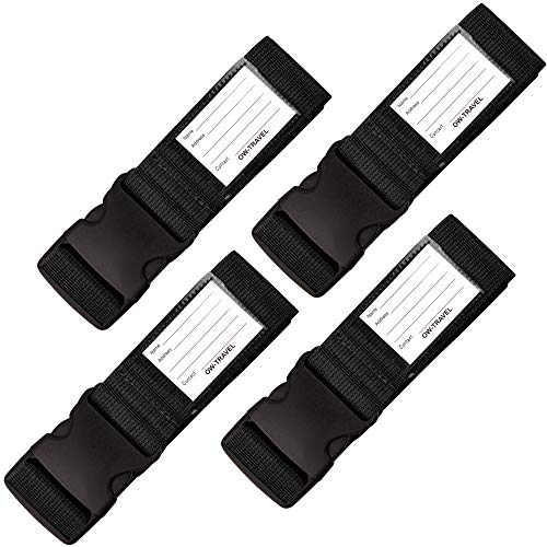 OW-Travel Kofferband Gurt Schwerlast Personalisierter Koffergurt mit Adressschild. Luggage Strap Gepäckgurt Koffer Gurt Kofferbänder Koffergurte Farbig Koffer Gurt 4 Stück Schwarz