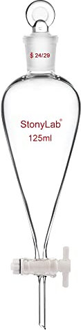 stonylab 125ml Imbuto Separatore con Rubinetto di Arresto in Vetro, Imbuto Laboratorio Conico a Forma di Pera con Parete Pesante in Vetro Borosilicato con Giunto 24/29, Separatory Funnel