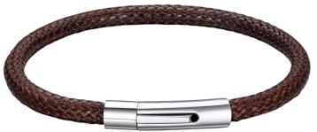 Richsteel Pulsera Hombre Cuero Negro/Marrón 5mm Ancho Pulseras Cuero Sintético Impermeable con Cierre de Presión de Acero Inoxidable para Pardre Esposo Novio 18cm/20cm/22cm