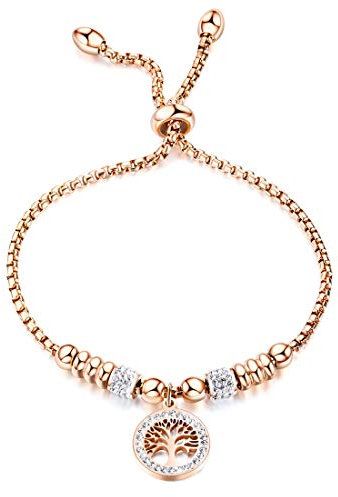 Caimeytie Bracelet Ajustable Femme/Fille avec Pendentif Arbre de Vie en Acier Inoxydable