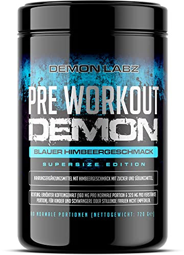 Pre Workout Demon - BLAUER HIMBEERENGESCHMACK - Pre Workout Booster mit Kreatin, Beta Alanin, Taurin & Koffein - Trainingsbooster - Klimaneutral & Made in Germany (720g)