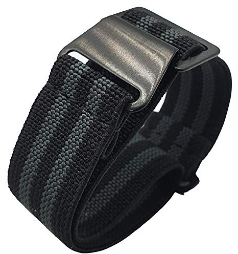 Max French Marine Nationale Elastic Nylon Navy Divers Parachute Watch Straps 20mm 22mm Military Bands (22mm, Black/Grey PVD)