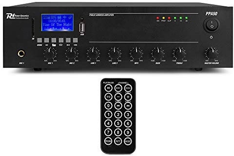 Power Dynamics PPA50 Bluetooth Mixer Amplifier 50W RMS with MP3, USB, 100V Line, 8 Ohm Output & EQ – Compact Audio Installation Amplifier for PA Systems