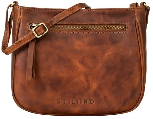 STILORD 'Samira' Handtasche Leder Frauen zum Umhängen Vintage Umhängetasche für Damen-Tasche Abendtasche Elegante Echtleder Tasche, Farbe:porto - cognac