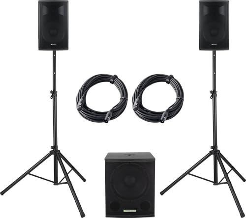 Pronomic Powerstage Economy 1510 2.1 - Set PA Activo con 1x subwoofer de 15 y 2X satélites de 10 - 500 vatios de Potencia Total (RMS) - Incluye trípodes para Altavoces