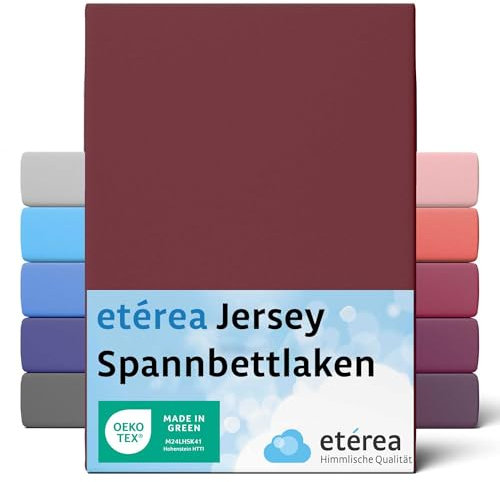 etérea Jersey Spannbettlaken 200x220cm Bordeaux bis 25 cm Höhe - 100% Baumwolle Spannbetttuch Oekotex - Bed Sheets Leintuch Bettbezug mit Rundumgummi - Bettlaken 200x220 cm - Weinrot