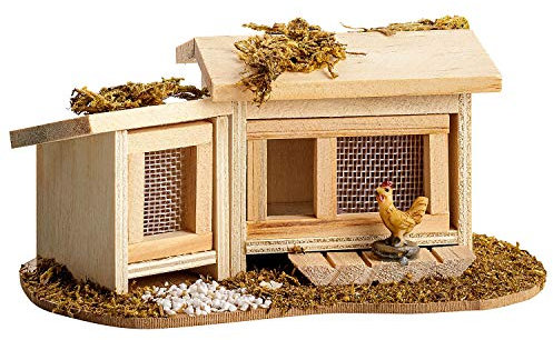 MaMeMi Establo para Conejos y gallinas [Aprox. 6 cm de Alto, 14 cm de Ancho, 8 cm de Profundidad, Hecho a Mano], Accesorios para pesebres, Accesorios para pesebres de Navidad/Animales de pesebres