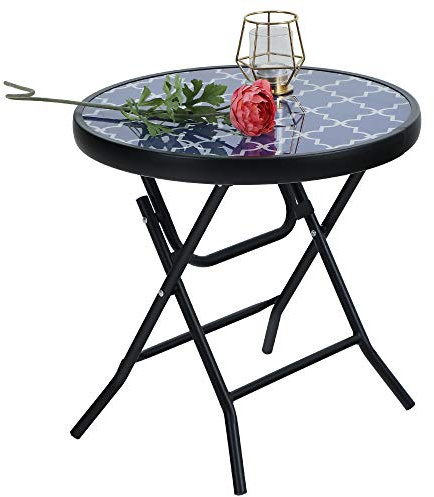 PHI VILLA Folding Side Table, Foldable Coffee Table, Outdoor Garden Table, Small Round Patio Table for Outdoor and Indoor-Blue