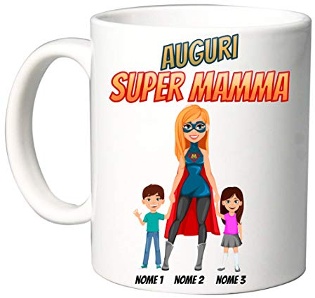 Taza de regalo - Día de la Madre - Super mamá personalizable con nombres.