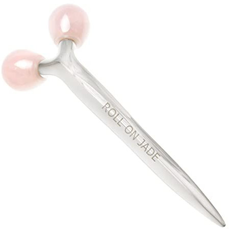 ROLL ON JADE - Rouleau Masseur Visage V Shape Anti- Age Quartz Rose brut 100% Naturel - Lifting Naturel, apaise les Peaux Sèches, draine, lisse la peau