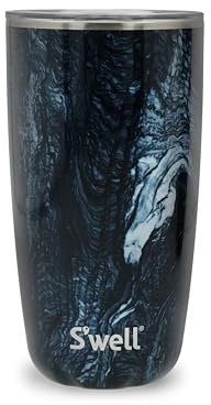 S'well Tumbler with Lid, 530ml, Azurite Marble, Vacuum-Insulated Travel Cup with Slide-Open Lid, for Hot and Cold Beverages, At Home or Work up to 12h Cold/4h Hot