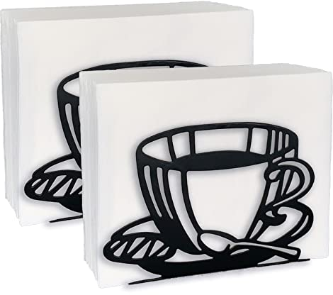 MAINFOR 2 Stück Serviettenhalter für Tisch, schwarzer Bauernhaus, Küche, Cocktail, Esszimmer, Papierserviettenhalter, Edelstahl-Serviettenspender (Kaffeetassen-Design)