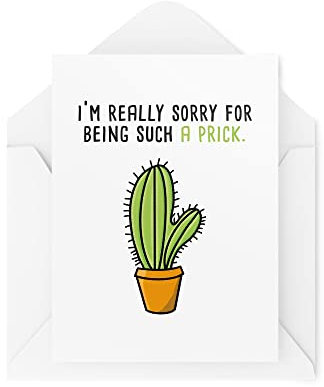 Tongue in Peach Lustige Sorry Cards | For Being Such A Pr*ck Card | For Her Him Apology Cactus Banter Boyfriend Girlfriend Friend Make Up Gift Joke | CBH587, White, 21 x 15 x 0,2 cm
