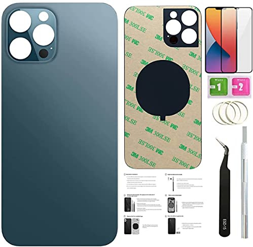 12 Pro Back Glass Replacement for iPhone 12pro Back Cover Glass (6.1 Inch) with Pre-Installed Tape +Installation Instruction + Repair Tools+ Screen Protector (Pacific Blue)