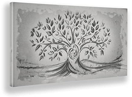 Giallobus - Quadro - 03 - Capezzale Moderno - Sacra Famiglia e Albero della Vita - Black&Gray - Tela Canvas Telaio Standard - 100x50 - Pronto da Appendere - Quadri Moderni per la casa