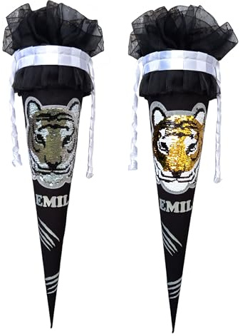 Schultüte passend zum Tiger Team Beckmann, genäht, Wunschname, Pailletten Tigermaul,passend zum Lässig,für Jungen