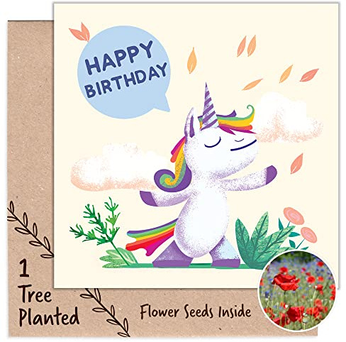1 Tree Cards Unicorn Birthday Card with Plant a Tree Gift and Plantable Seed Card - For Eco Warrior Adults and Children (Unicorn)