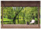 wandmotiv24 Fototapete Ausblick Terrasse Wald Fluss, XXL 400 x 280 cm - 8 Teile, Wanddeko, Wandbild, Wandtapete, Sessel Teekanne Berge Wasser Holz Pergola Bäume M6844
