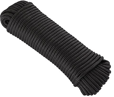 KuTi Kai 20M(64FT) Nylon Rope,Powerful Rope,Solid Nylon Line,Thick Multipurpose Durable Long Rope for Wedding,Fishing and DIY etc (8mm, Black)