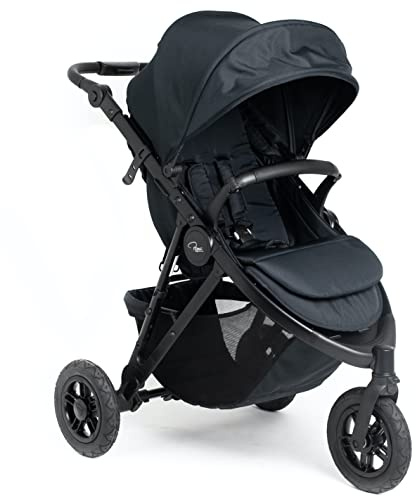 Roma Atlas 3-Wheel All Terrain Baby Stroller | Lightweight 10.4kg Off-Road Buggy & City Pushchair | Adjustable Handle, Puncture-Proof Wheels & Rain Cover | Travel System Ready, Black