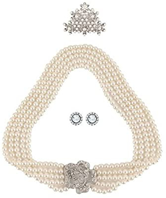 Utopiat Perlenschmuck Set Damen in Premium Qualität – 3-Teiliges Flapper Stil Brautschmuck Accessoire Set - Inspiriert von Audrey Hepburn als Holly Golightly in Frühstück bei Tiffany