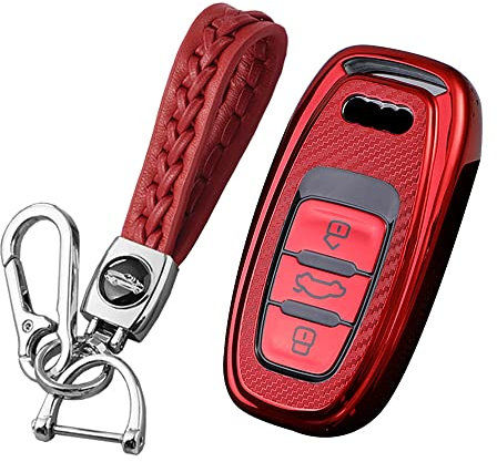 KUNIO Autoschlüssel Hülle Passt für Audi A4 A5 A6 A7 A8 RS4 RS5 RS6 RS7 Q5 Q8 R8 S4 S5 S6 S7 TPU Schlüsselcover Schlüsselcase Schlüsselanhänger Schlüsseletui Schutzhülle 3 Tasten Rot