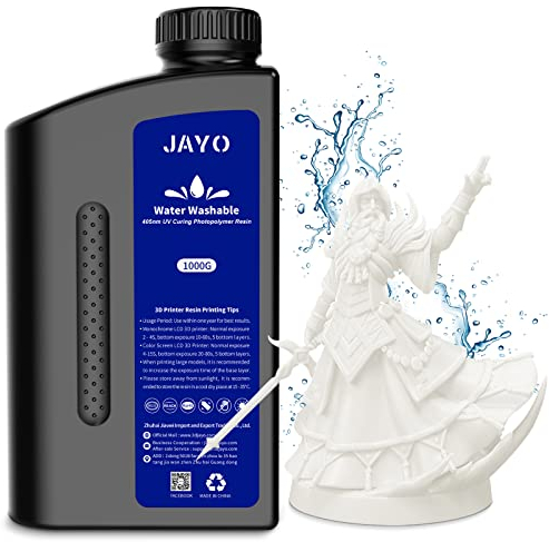 Water Washable Resin 1KG, JAYO 3D Drucker Resin Wasser Abwaschbar, 405nm UV Standard Rapid Photopolymer Harz für 4K/6K/8K LCD/DLP/SLA 3D Printer, Hohe Präzision, Geringer Geruch, Weiß 1000g