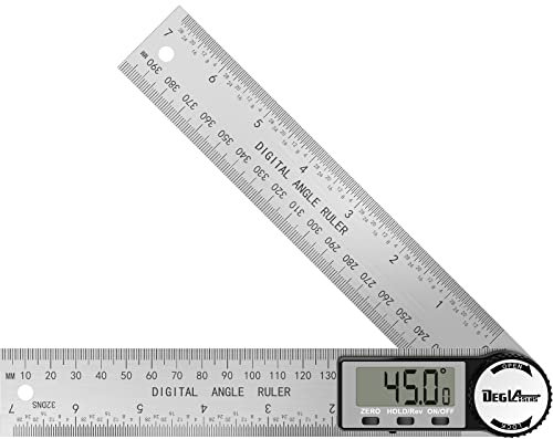 Digitaler Winkelmesser, 2-in-1 digitaler Winkelmesser, 200 mm, Edelstahl, digitales Winkellineal mit LCD-Display für Holzbearbeitung/Tischler/Bauwerkzeug (Batterie im Lieferumfang enthalten)