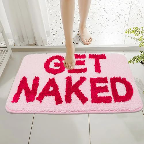 Firecos Get Naked Tapis de Bain Antidérapant Paillasson de Sol Absorbant en Microfibre, Tapis de Bain Douche de Porte pour Décoration Cuisine Salle de Bain (Rose Foncé, 50x80cm)