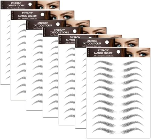 7Sheets Eyebrow Tattoo Stickers 4D Hair-like Waterproof Natural Fake Stickers,Long Lasting Eyebrow Grooming Shaping Perfect for Women and Girls (Black)