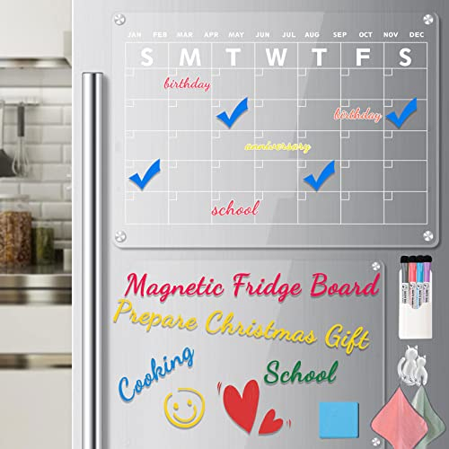 Pizarra Transparente Nevera, 43x30.5cm Calendario Mensual Magnetico Calendario para Nevera Magnetico Pizarra Magnetica Planificador Mensual Planificador de Comidas Semanales, Planificador Familiar