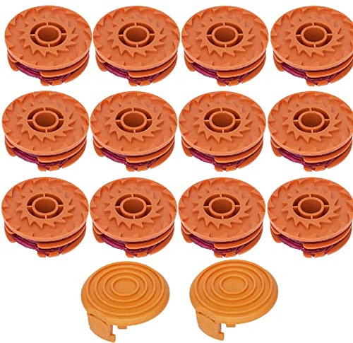 Bobines Rechange Pour Coupe-Herbes, 14 PCS Rechange Bobine Fil Compatible Avec Worx Wa0007 Coupe-Bordures Coupe-Herbes Bobine Fil PièCes Rechange 10m 50022833 Couvercles Bobines 12 Bobines 2 Bouchon