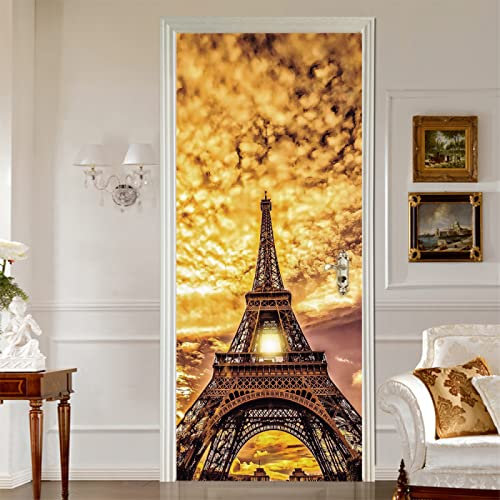 3D Türaufkleber Vintage & Eiffelturm Türposter Türaufkleber Wasserdicht Abnehmbare Vinyl türfolie Fototapete diy Wandbild Wohnzimmer Schlafzimmer Kinderzimmer Badezimmer B85 x H205cm
