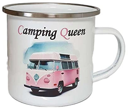 Dreambase Tazza smaltata retrò, idea regalo, campeggio, campeggio, 300 ml (Camping Queen)